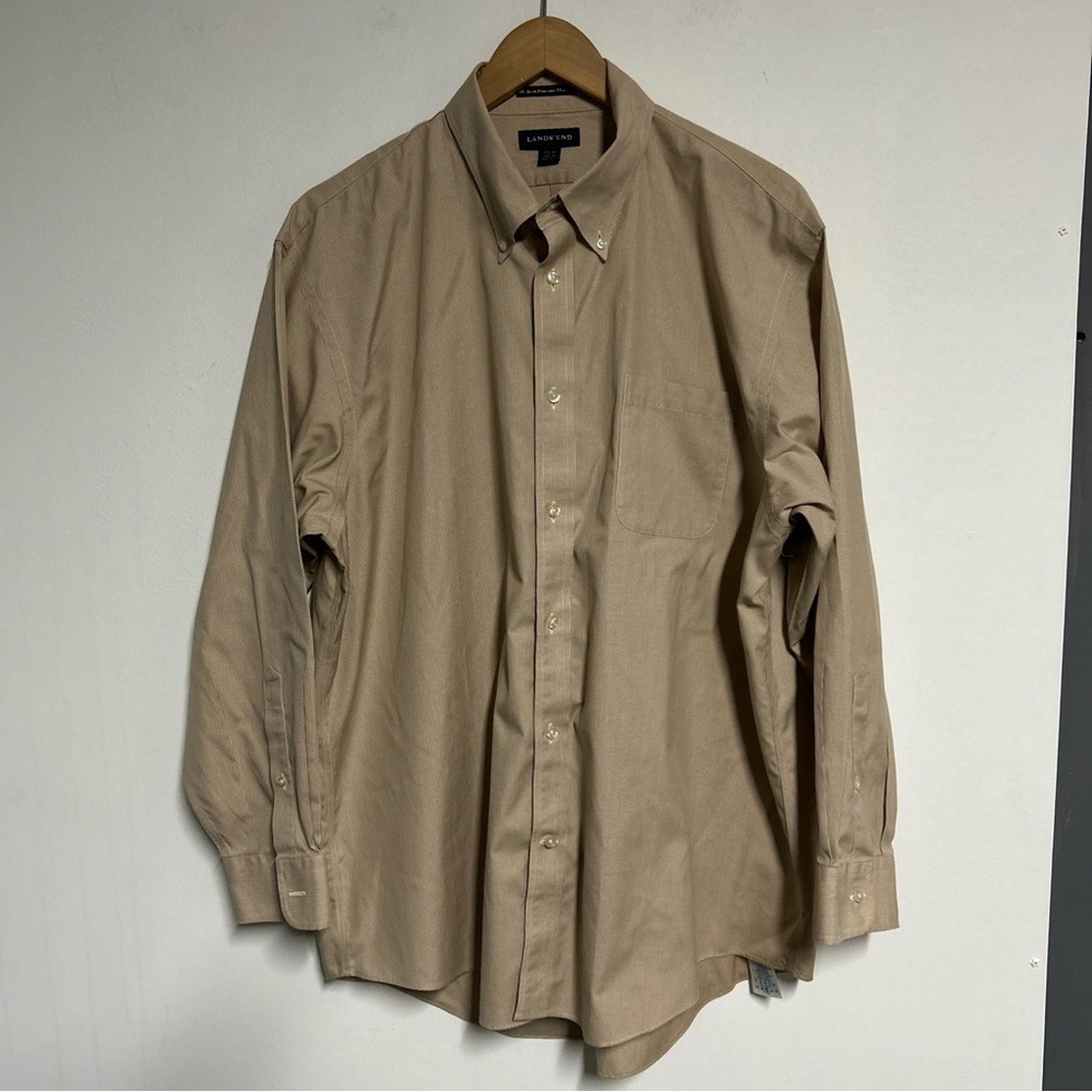 Lands' End Men's 17.5 / 33 No Iron Pinpoint Oxford Long Sleeve Button Shirt